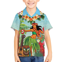 Hawaii Lei Day Kid Hawaiian Shirt Hula Girl With Tropical Forest DT04 Kid Blue - Polynesian Pride