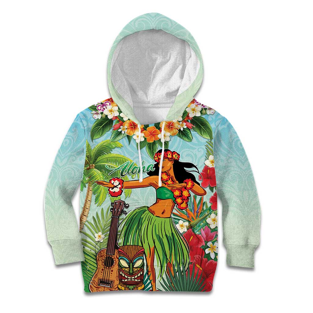 Hawaii Lei Day Kid Hoodie Hula Girl With Tropical Forest DT04 Hoodie Blue - Polynesian Pride