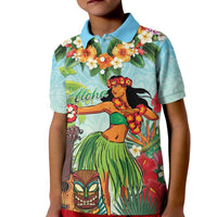 Hawaii Lei Day Kid Polo Shirt Hula Girl With Tropical Forest DT04 Kid Blue - Polynesian Pride