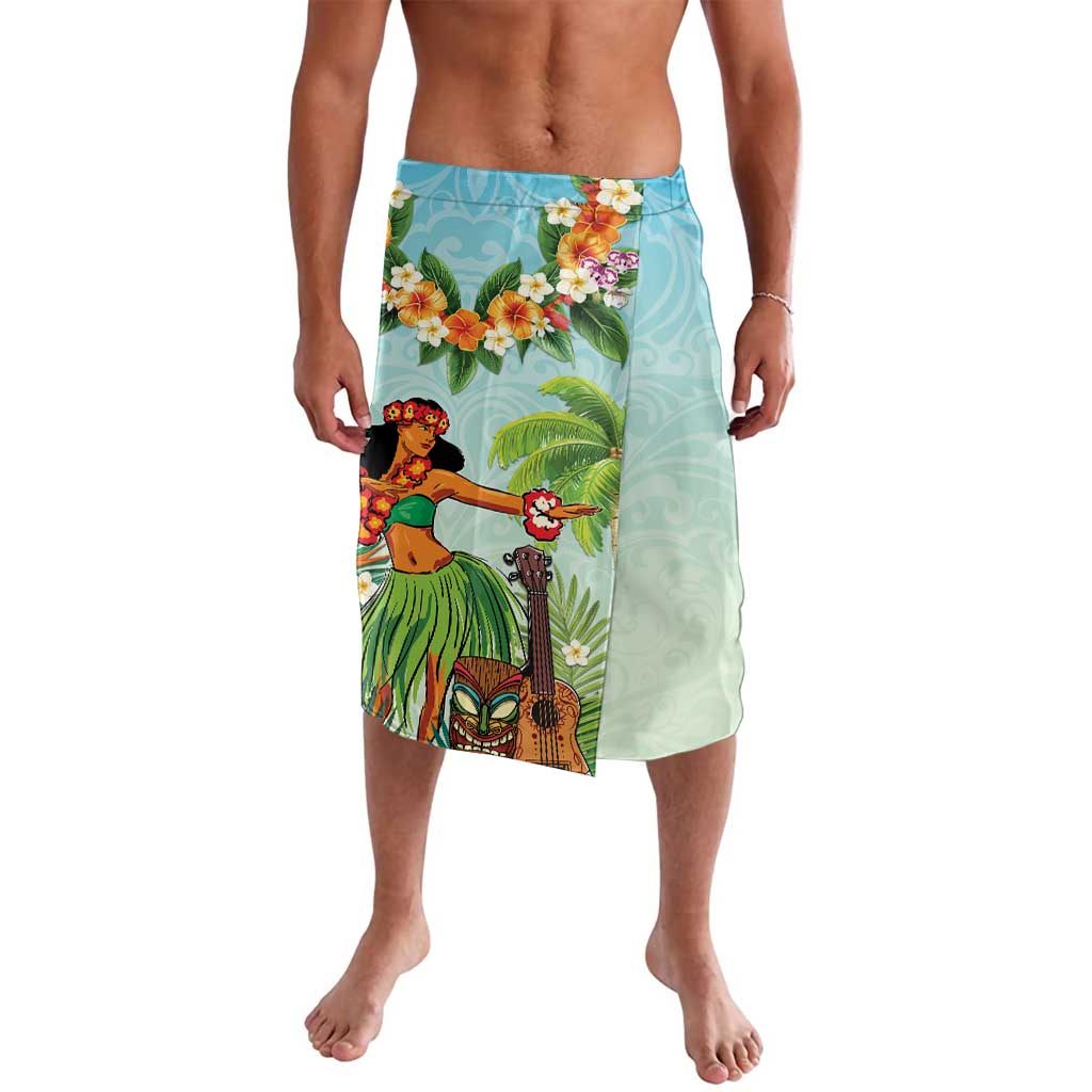 Hawaii Lei Day Lavalava Hula Girl With Tropical Forest DT04 Blue - Polynesian Pride
