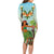 Hawaii Lei Day Long Sleeve Bodycon Dress Hula Girl With Tropical Forest