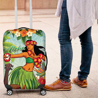 Hawaii Lei Day Luggage Cover Hula Girl With Tropical Forest DT04 Blue - Polynesian Pride