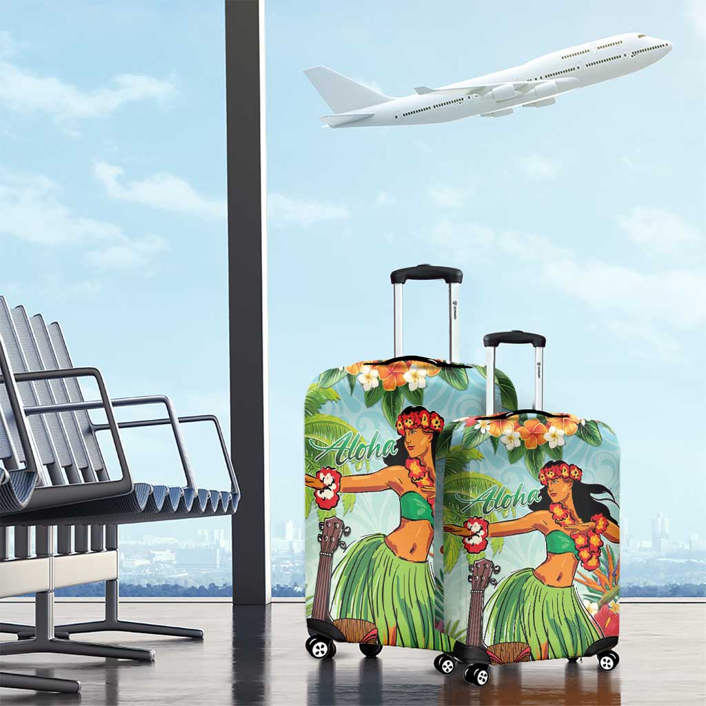 Hawaii Lei Day Luggage Cover Hula Girl With Tropical Forest DT04 - Polynesian Pride