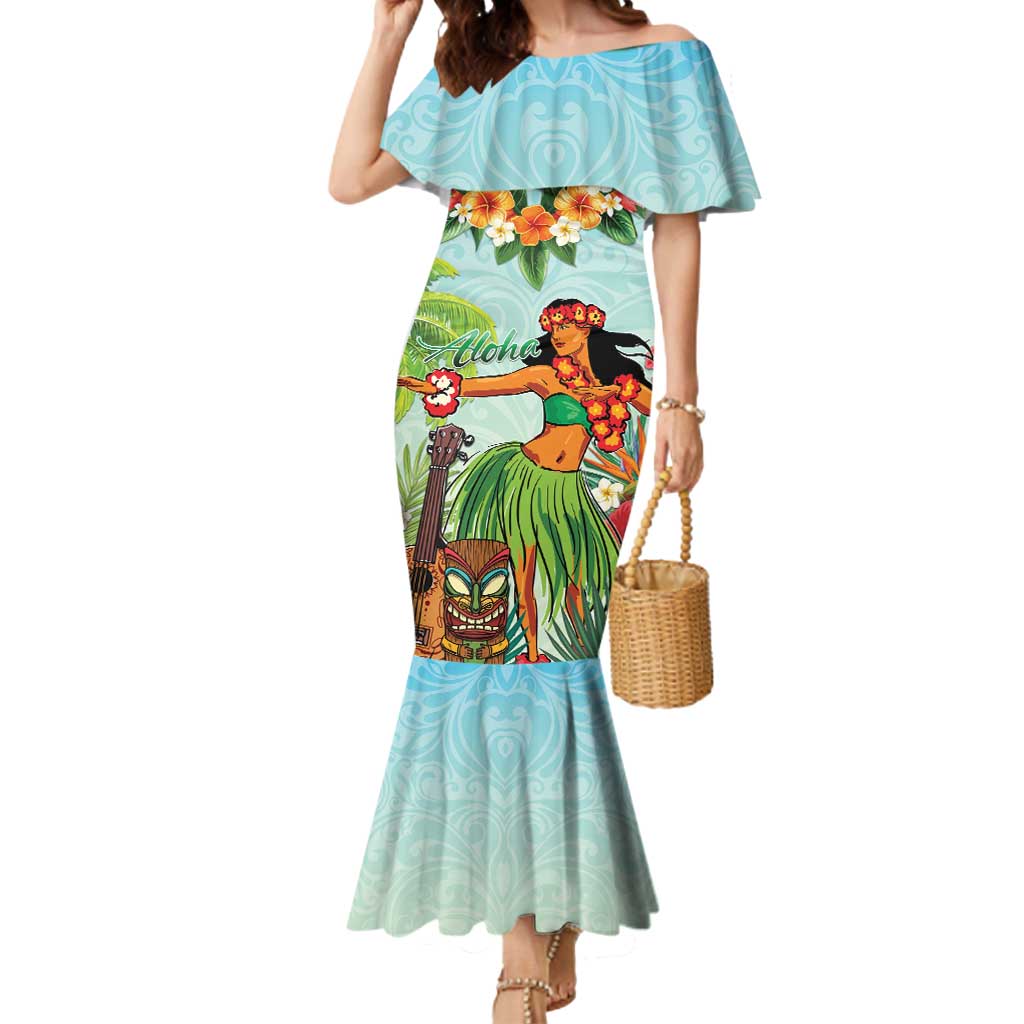 Hawaii Lei Day Mermaid Dress Hula Girl With Tropical Forest DT04 Women Blue - Polynesian Pride