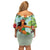 Hawaii Lei Day Off Shoulder Short Dress Hula Girl With Tropical Forest