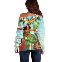 Hawaii Lei Day Off Shoulder Sweater Hula Girl With Tropical Forest DT04 - Polynesian Pride