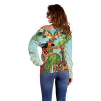 Hawaii Lei Day Off Shoulder Sweater Hula Girl With Tropical Forest DT04 - Polynesian Pride
