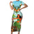 Hawaii Lei Day Short Sleeve Bodycon Dress Hula Girl With Tropical Forest