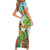 Hawaii Lei Day Short Sleeve Bodycon Dress Hula Girl With Tropical Forest