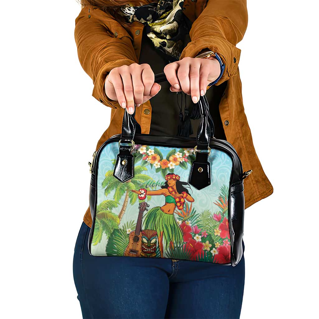 Hawaii Lei Day Shoulder Handbag Hula Girl With Tropical Forest DT04 One Size Blue - Polynesian Pride