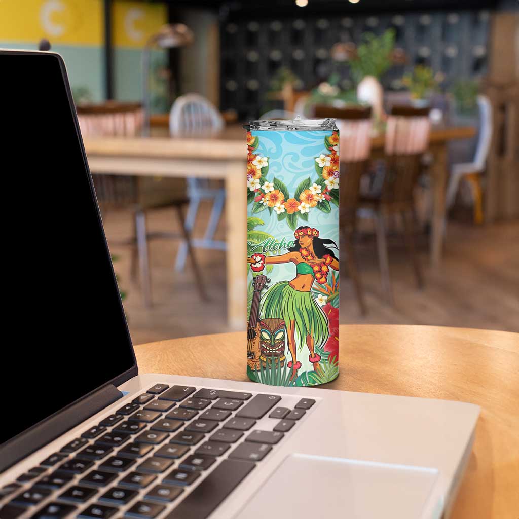 Hawaii Lei Day Skinny Tumbler Hula Girl With Tropical Forest DT04 - Polynesian Pride