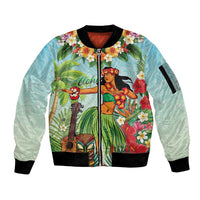 Hawaii Lei Day Sleeve Zip Bomber Jacket Hula Girl With Tropical Forest DT04 Unisex Blue - Polynesian Pride