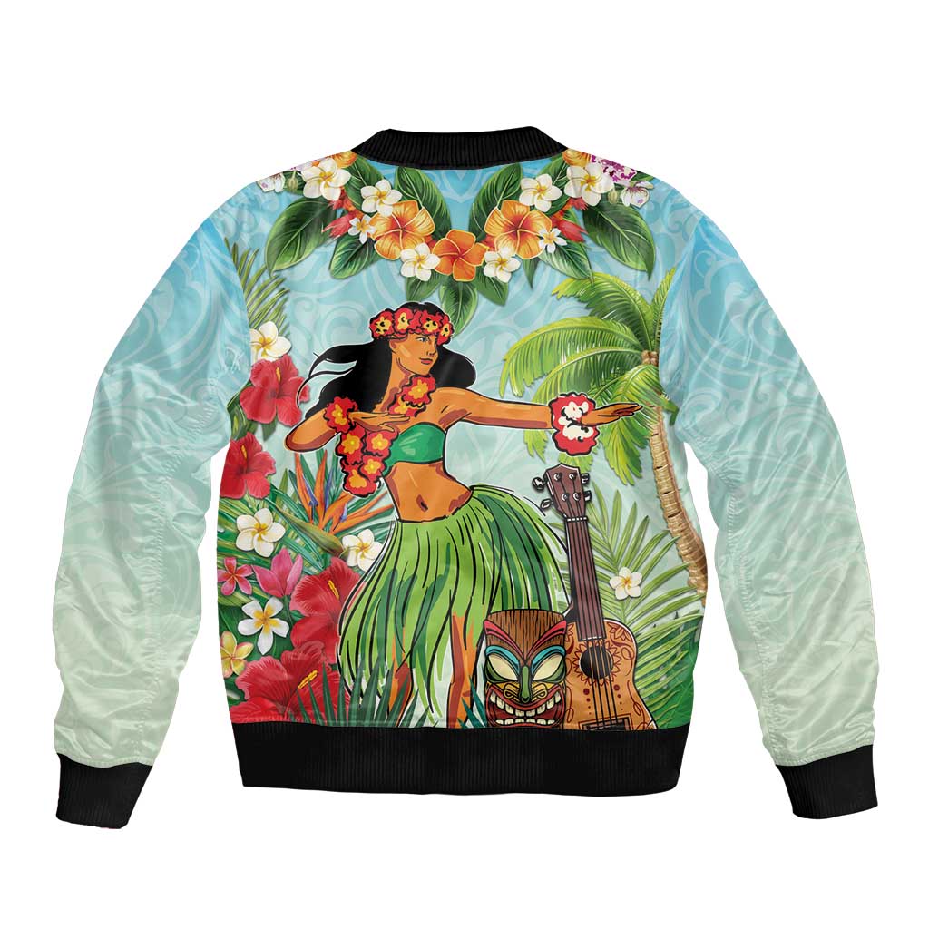 Hawaii Lei Day Sleeve Zip Bomber Jacket Hula Girl With Tropical Forest DT04 - Polynesian Pride