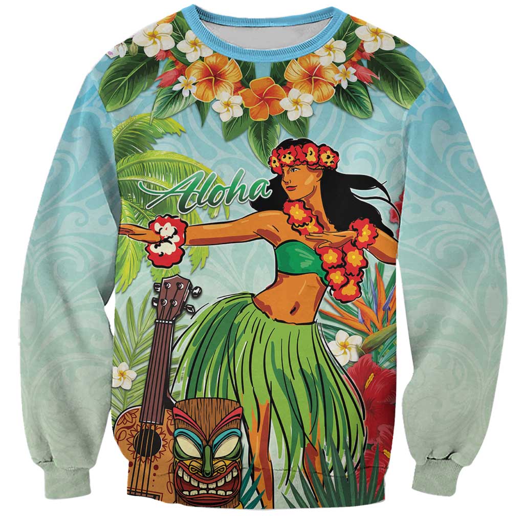Hawaii Lei Day Sweatshirt Hula Girl With Tropical Forest DT04 Unisex Blue - Polynesian Pride