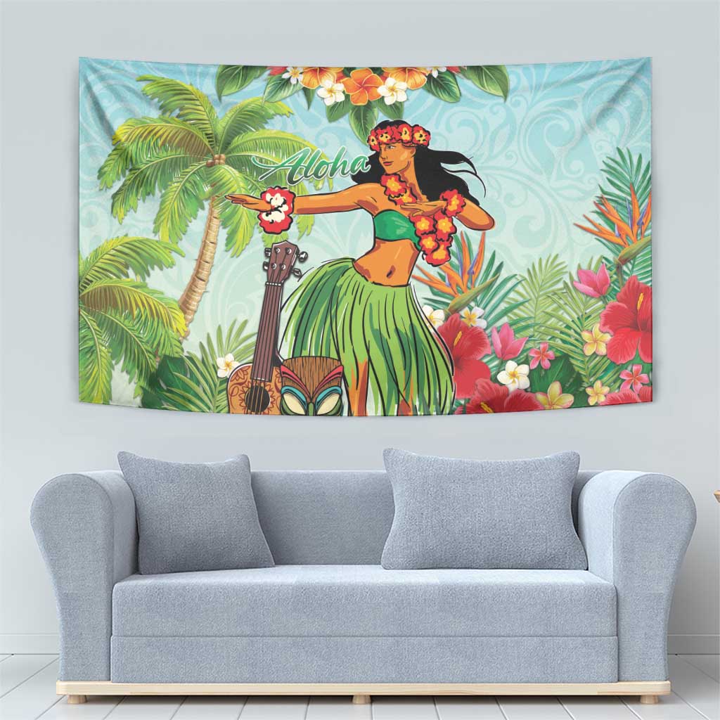 Hawaii Lei Day Tapestry Hula Girl With Tropical Forest DT04 - Polynesian Pride