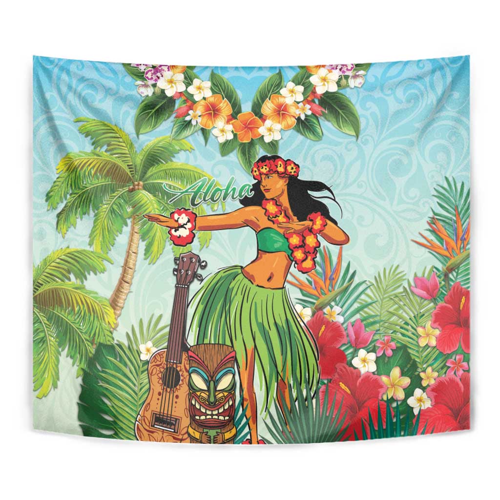 Hawaii Lei Day Tapestry Hula Girl With Tropical Forest DT04 - Polynesian Pride