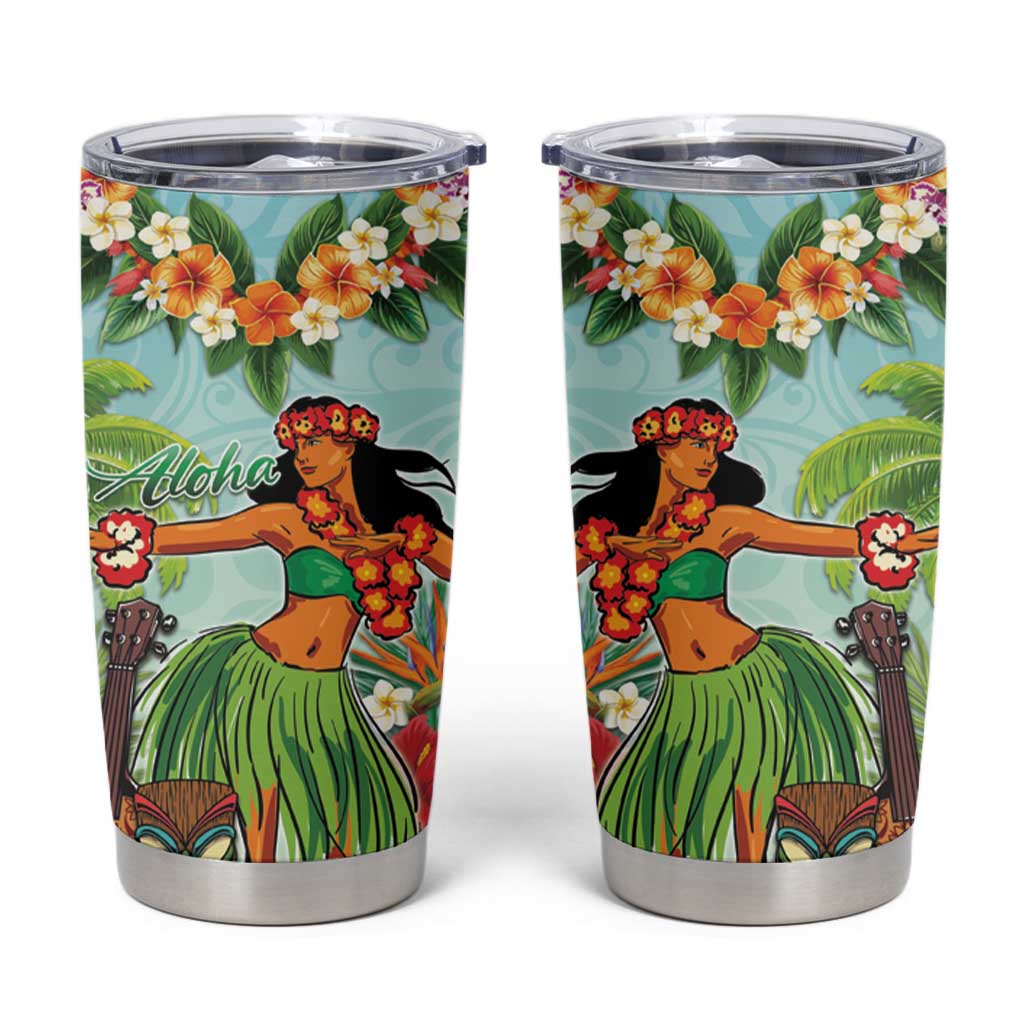 Hawaii Lei Day Tumbler Cup Hula Girl With Tropical Forest DT04 Blue - Polynesian Pride