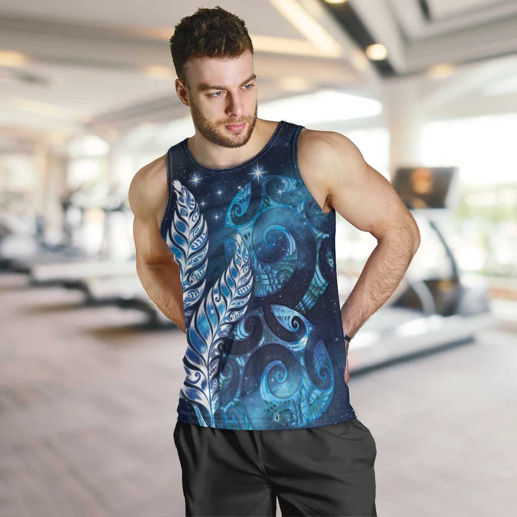 New Zealand Matariki Men Tank Top Maori Koru Mix Silver Fern DT04 Blue - Polynesian Pride
