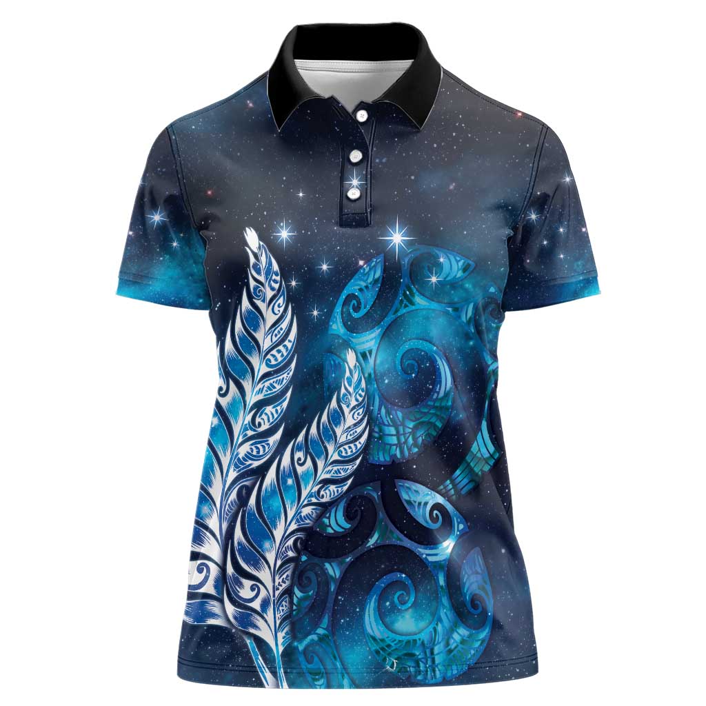 New Zealand Matariki Women Polo Shirt Maori Koru Mix Silver Fern