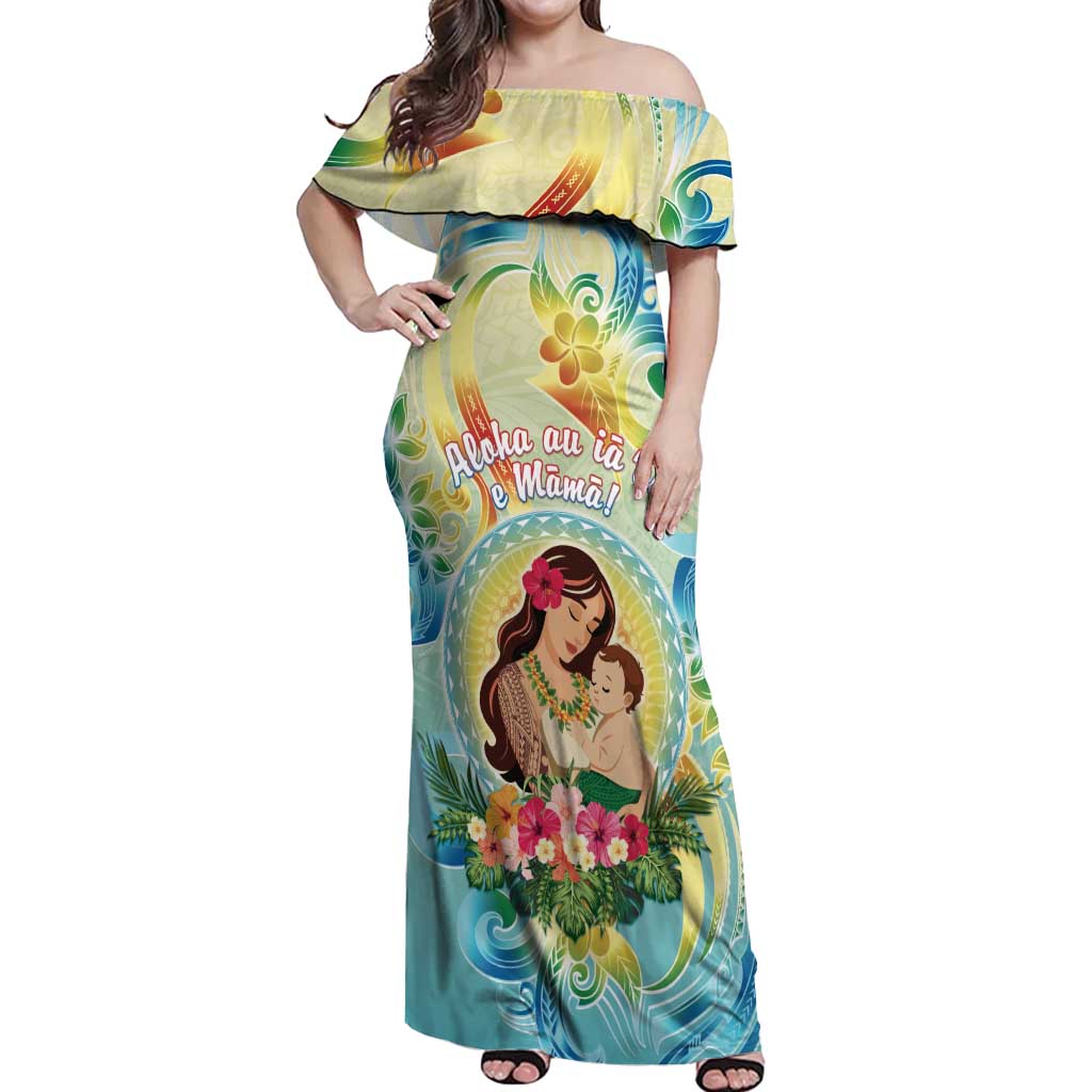 Personalised Hawaii Mother's Day Off Shoulder Maxi Dress I Love You Mom