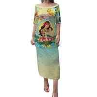 Personalised Hawaii Mother's Day Puletasi I Love You Mom DT04 Long Dress Yellow - Polynesian Pride