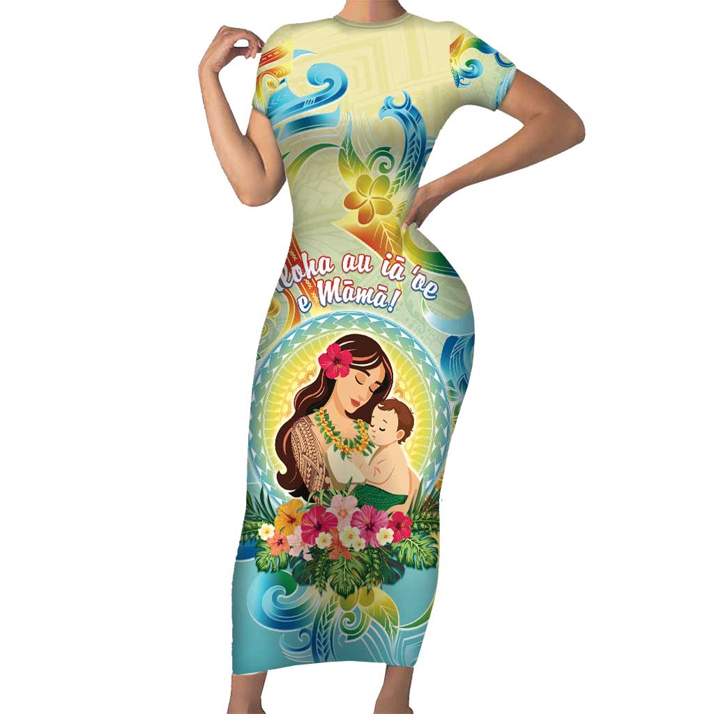 Personalised Hawaii Mother's Day Short Sleeve Bodycon Dress I Love You Mom