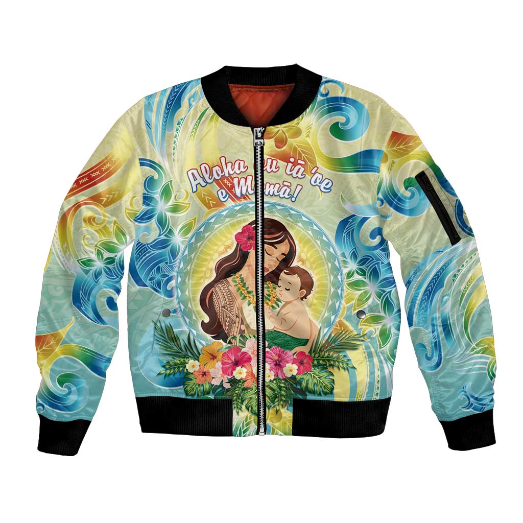 Personalised Hawaii Mother's Day Sleeve Zip Bomber Jacket I Love You Mom DT04 Unisex Yellow - Polynesian Pride
