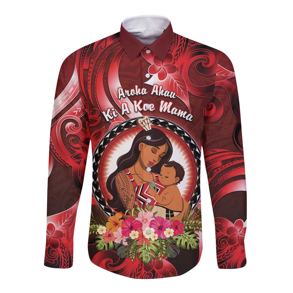 Personalised New Zealand Mother's Day Long Sleeve Button Shirt I Love You Mom DT04 Unisex Red - Polynesian Pride