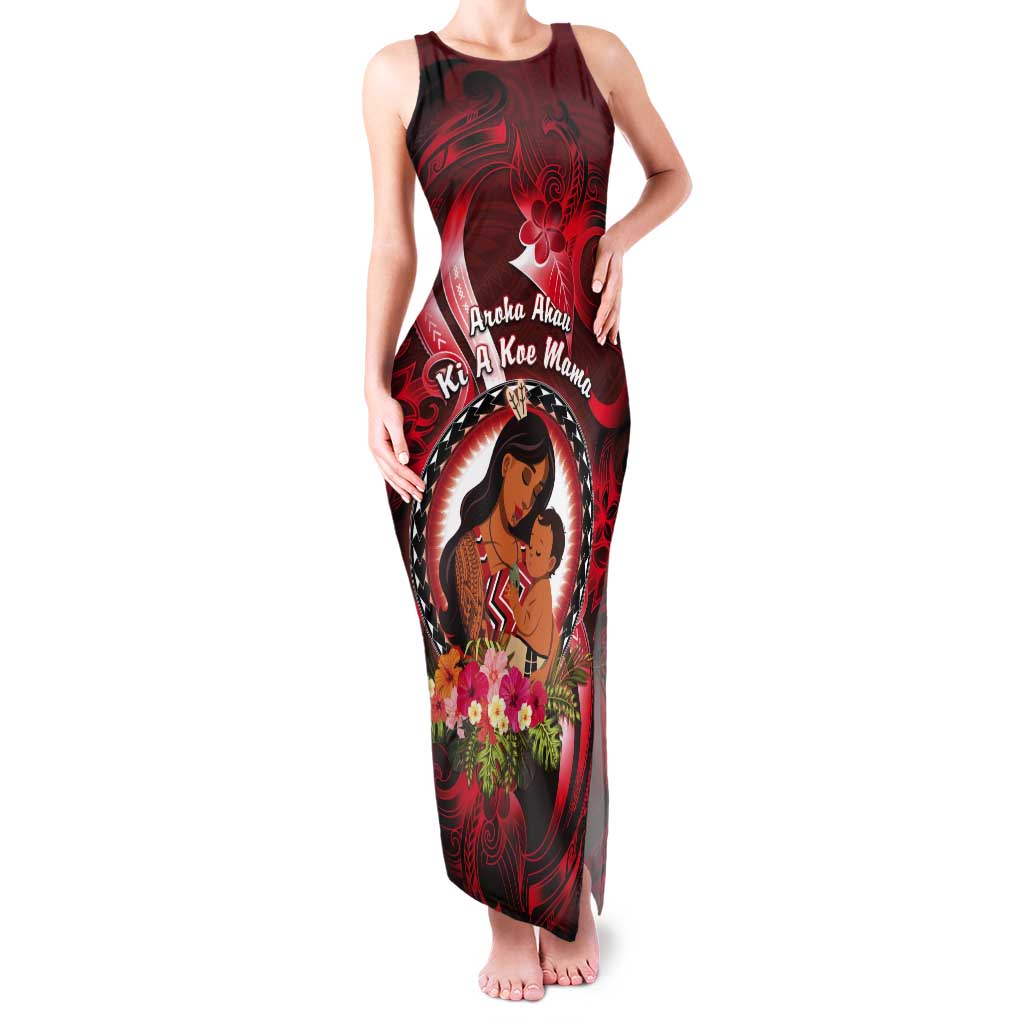 Personalised New Zealand Mother's Day Tank Maxi Dress I Love You Mom DT04 Women Red - Polynesian Pride