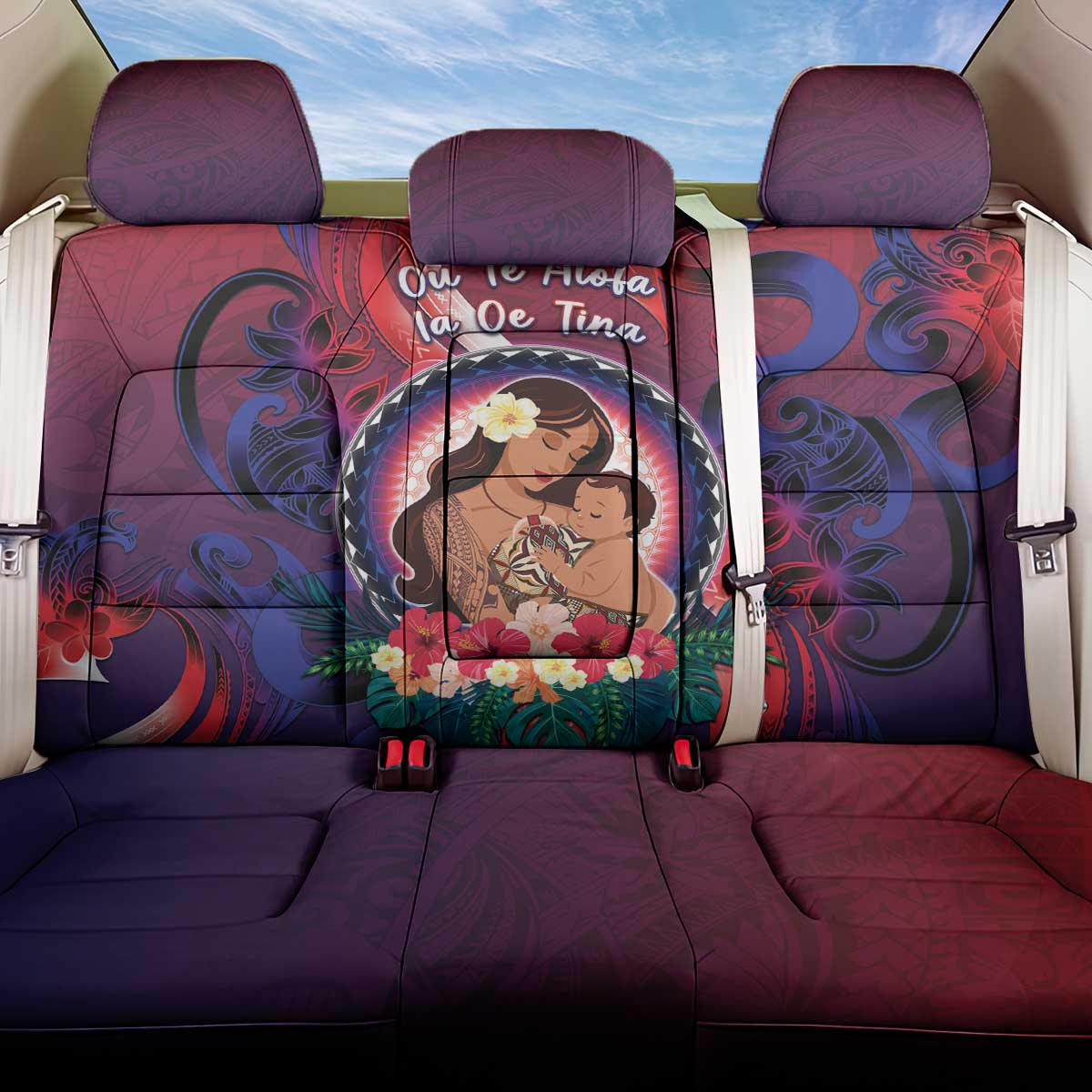 Samoa Mother's Day Back Car Seat Cover I Love You Mom DT04 One Size Red - Polynesian Pride