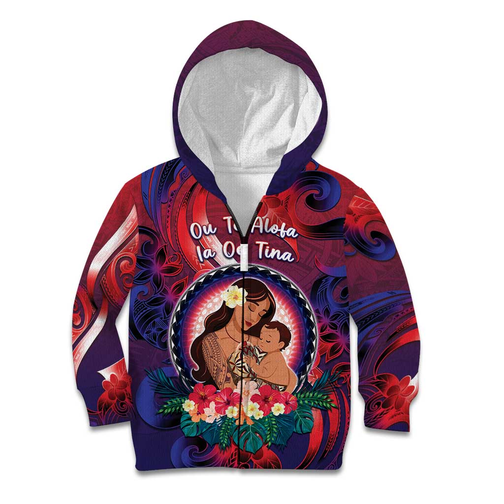 Personalised Samoa Mother's Day Kid Hoodie I Love You Mom DT04 Zip Hoodie Red - Polynesian Pride
