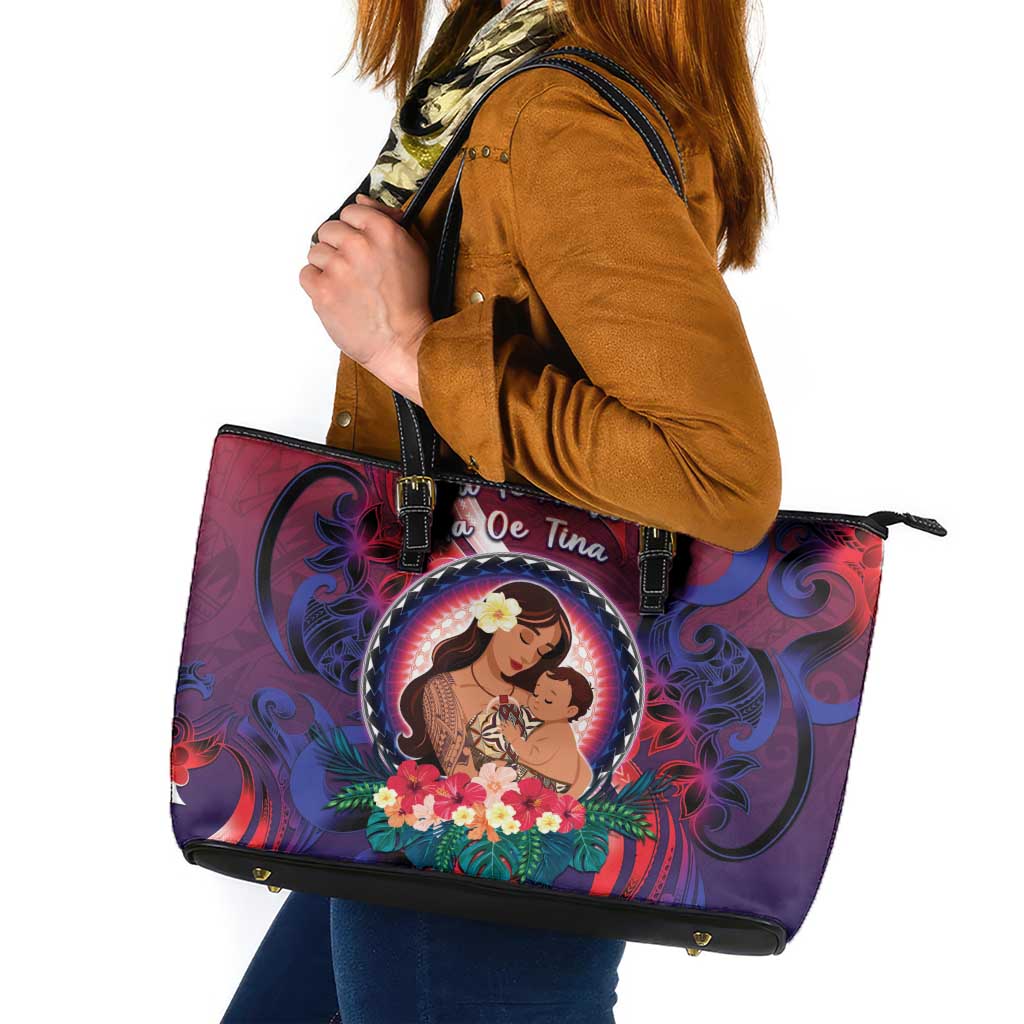 Samoa Mother's Day Leather Tote Bag I Love You Mom DT04 Red - Polynesian Pride