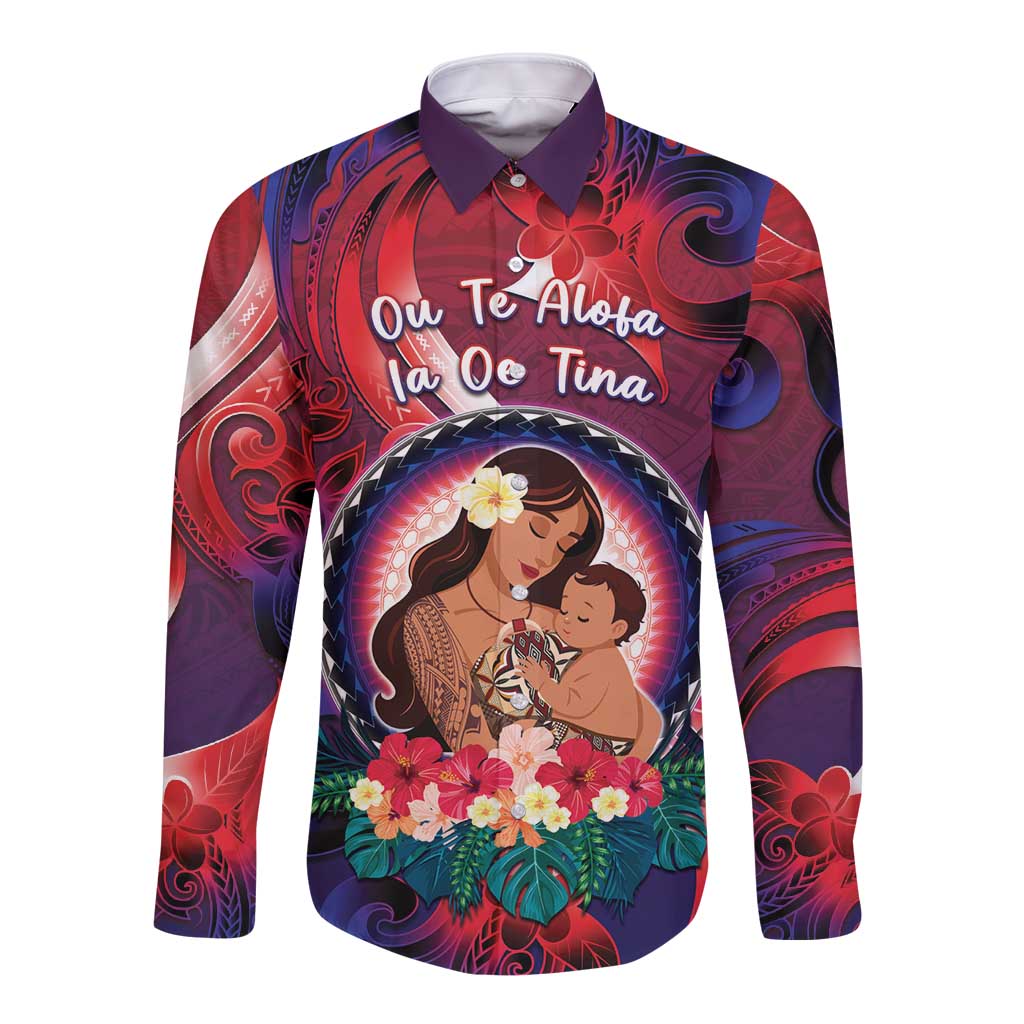 Personalised Samoa Mother's Day Long Sleeve Button Shirt I Love You Mom DT04 Unisex Red - Polynesian Pride