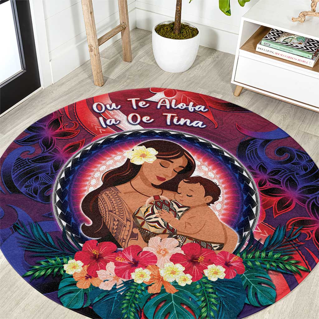 Samoa Mother's Day Round Carpet I Love You Mom DT04 Red - Polynesian Pride
