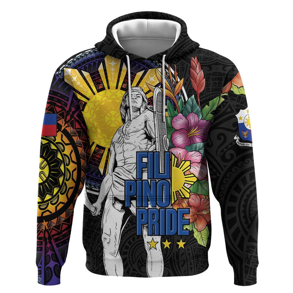 Filipinos Lapu-Lapu Hero Philippines Hoodie Hibiscus Flowers Style DT04 Pullover Hoodie Black - Polynesian Pride