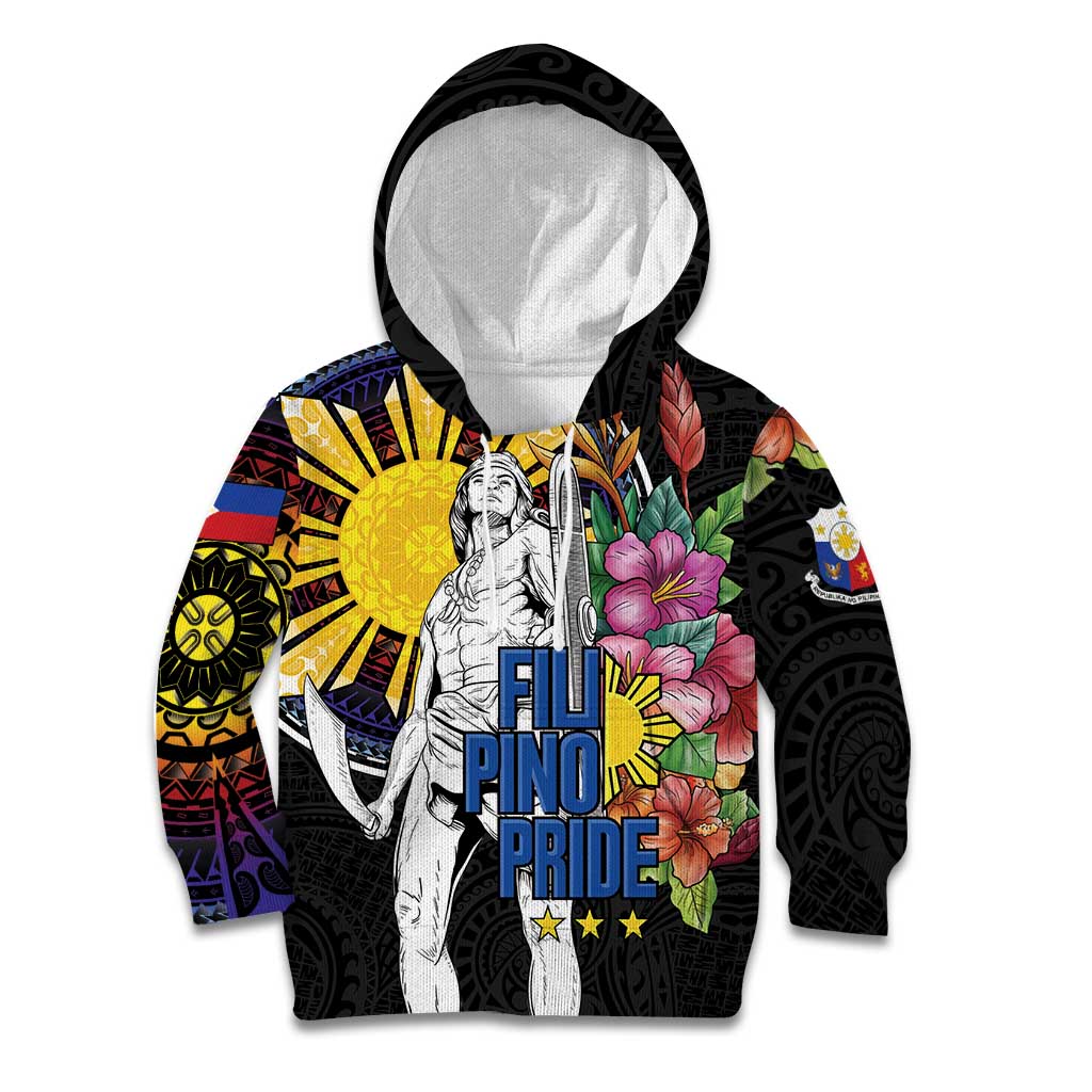 Filipinos Lapu-Lapu Hero Philippines Kid Hoodie Hibiscus Flowers Style DT04 Hoodie Black - Polynesian Pride