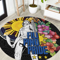 Filipinos Lapu-Lapu Hero Philippines Round Carpet Hibiscus Flowers Style DT04 Black - Polynesian Pride