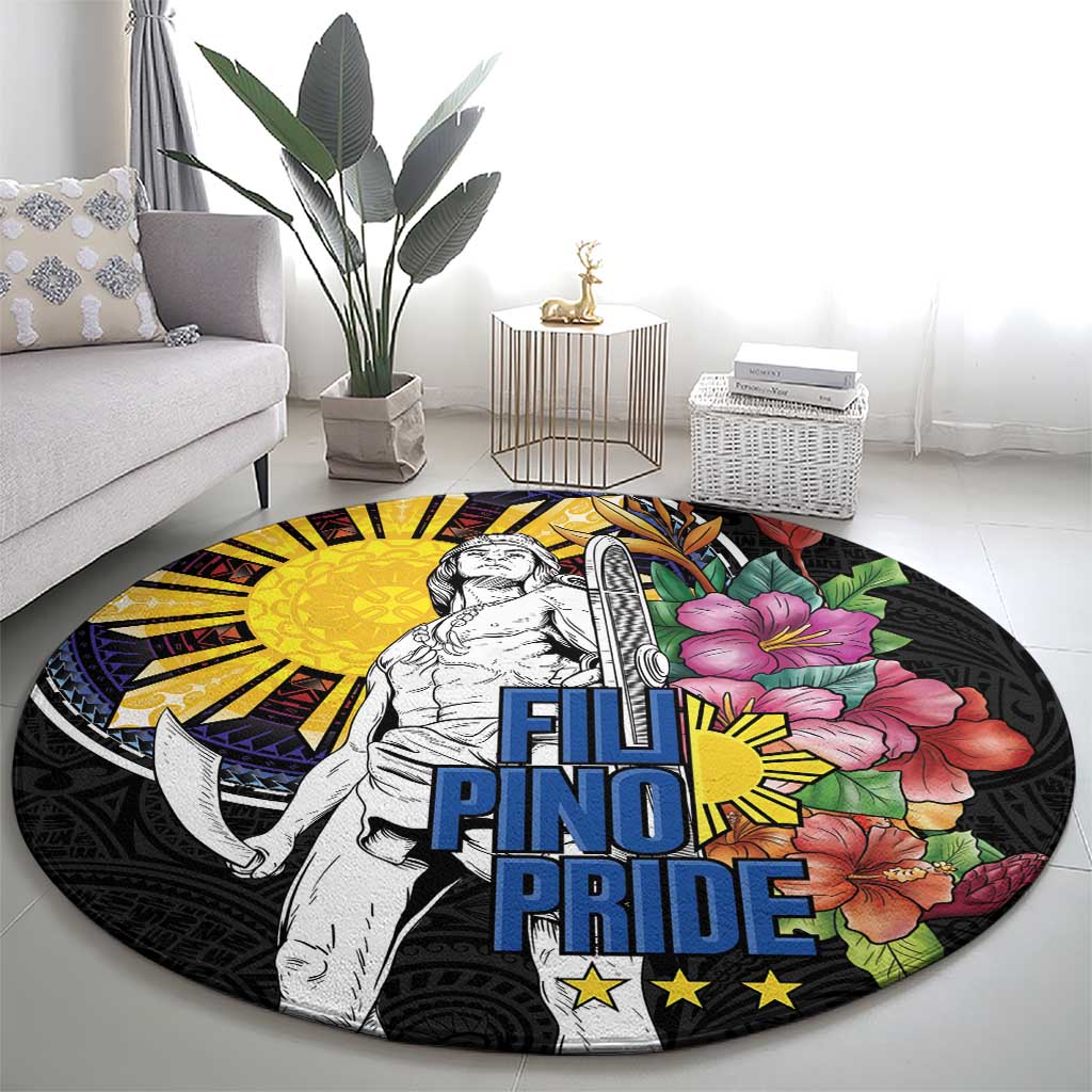 Filipinos Lapu-Lapu Hero Philippines Round Carpet Hibiscus Flowers Style DT04 - Polynesian Pride