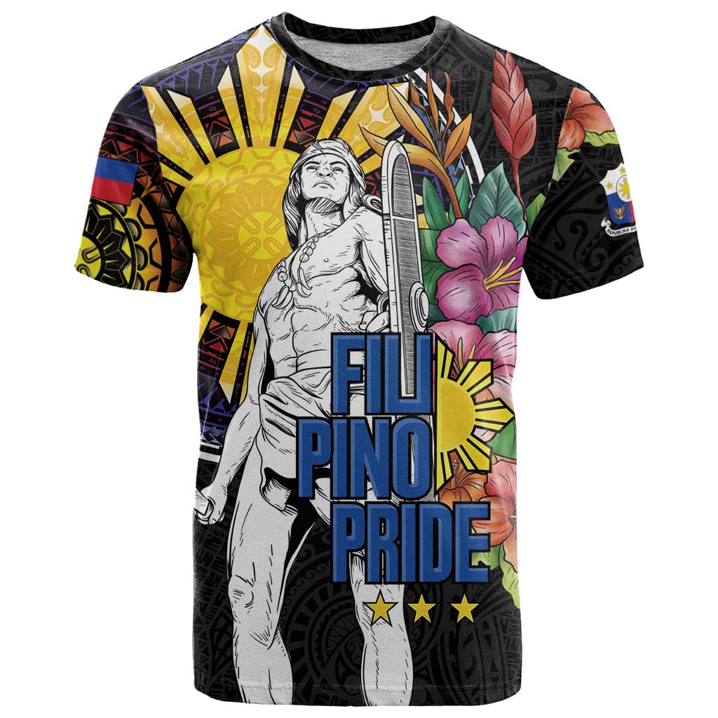 Filipinos Lapu-Lapu Hero Philippines T Shirt Hibiscus Flowers Style DT04 Black - Polynesian Pride