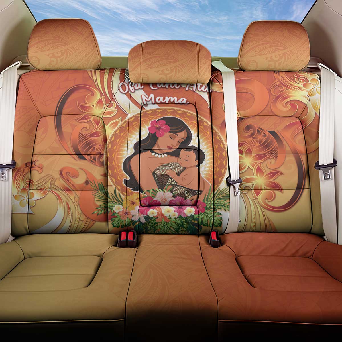 Tonga Mother's Day Back Car Seat Cover I Love You Mom DT04 One Size Orange - Polynesian Pride