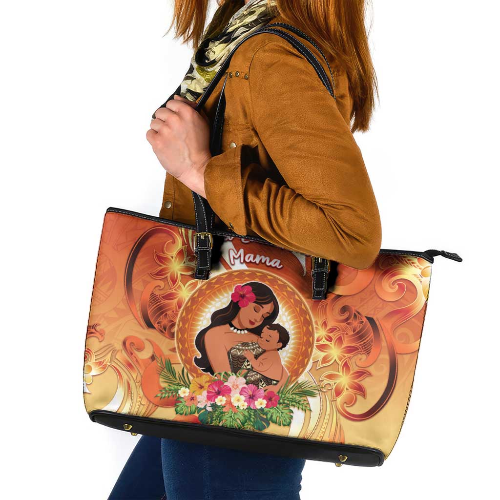 Tonga Mother's Day Leather Tote Bag I Love You Mom DT04 Orange - Polynesian Pride
