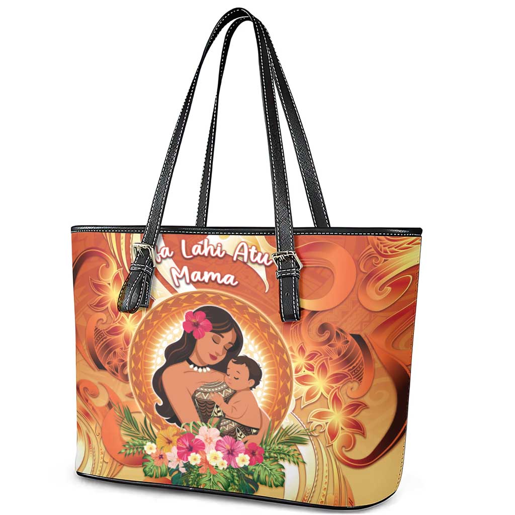 Tonga Mother's Day Leather Tote Bag I Love You Mom DT04 - Polynesian Pride