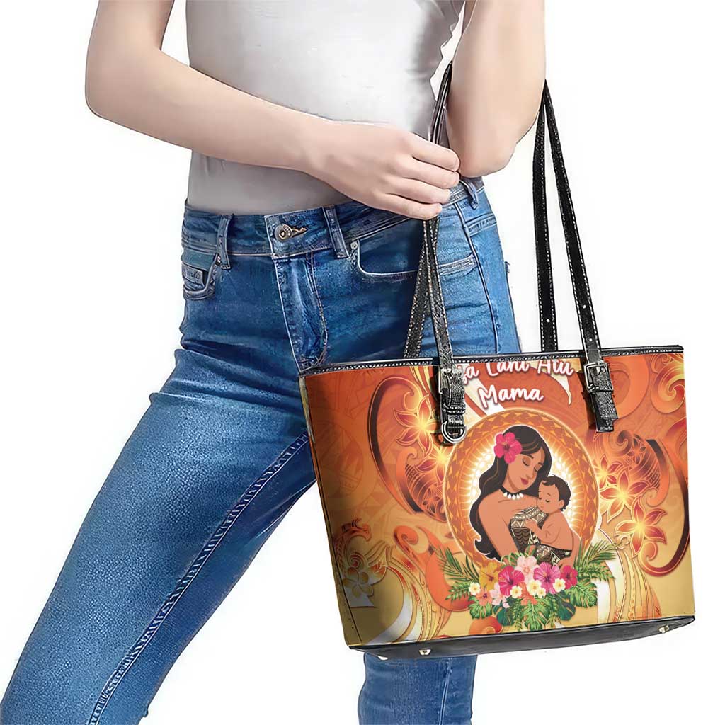 Tonga Mother's Day Leather Tote Bag I Love You Mom DT04 - Polynesian Pride