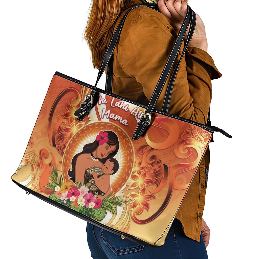 Tonga Mother's Day Leather Tote Bag I Love You Mom DT04 - Polynesian Pride