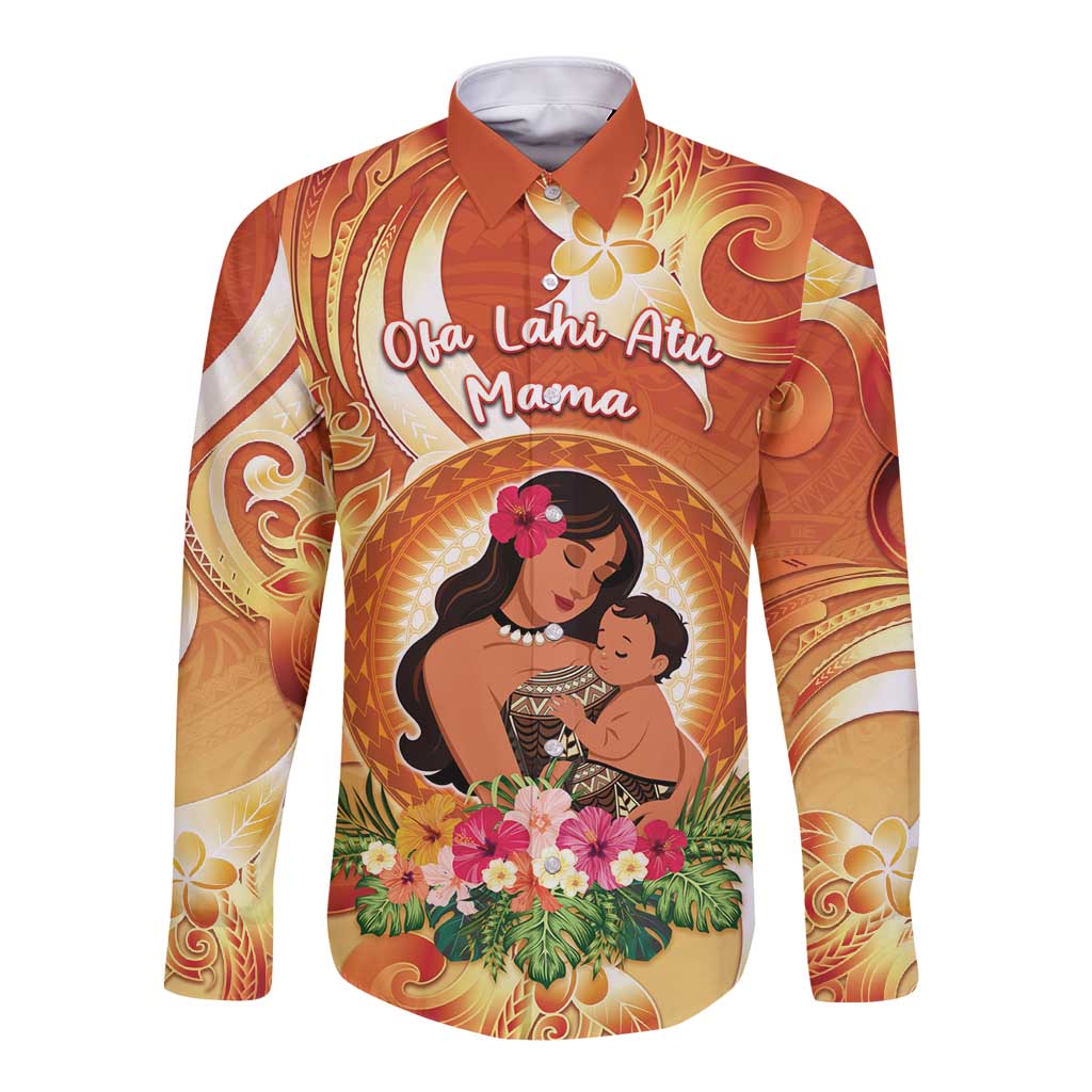 Personalised Tonga Mother's Day Long Sleeve Button Shirt I Love You Mom DT04 Unisex Orange - Polynesian Pride
