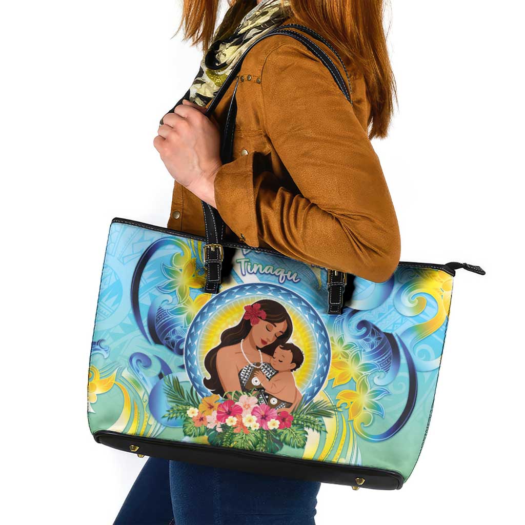 Fiji Mother's Day Leather Tote Bag I Love You Mom DT04 Blue - Polynesian Pride