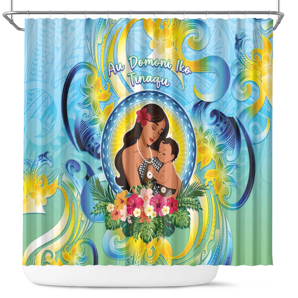 Fiji Mother's Day Shower Curtain I Love You Mom DT04 Blue - Polynesian Pride