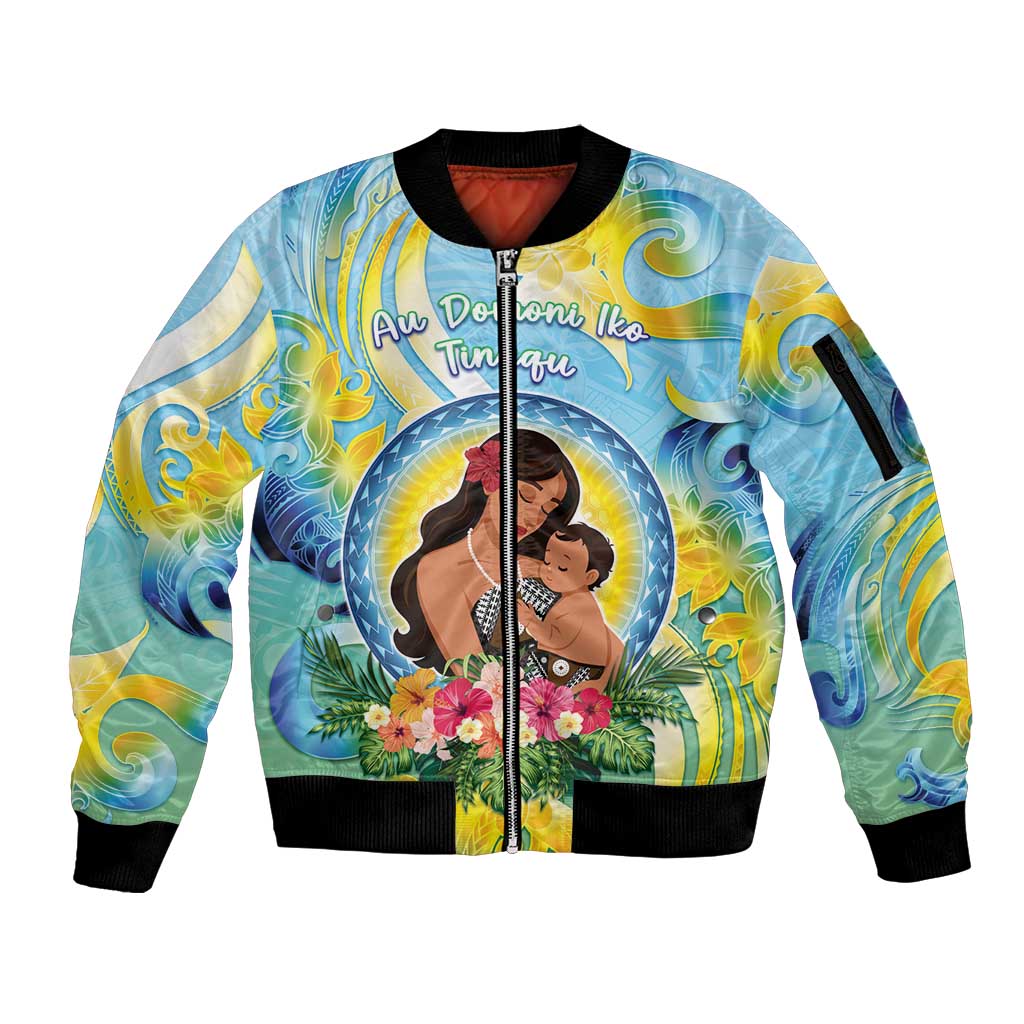 Personalised Fiji Mother's Day Sleeve Zip Bomber Jacket I Love You Mom DT04 Unisex Blue - Polynesian Pride