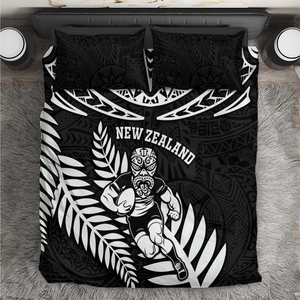 New Zealand Rugby Bedding Set Silver Fern Maori Pattern DT04 Black - Polynesian Pride