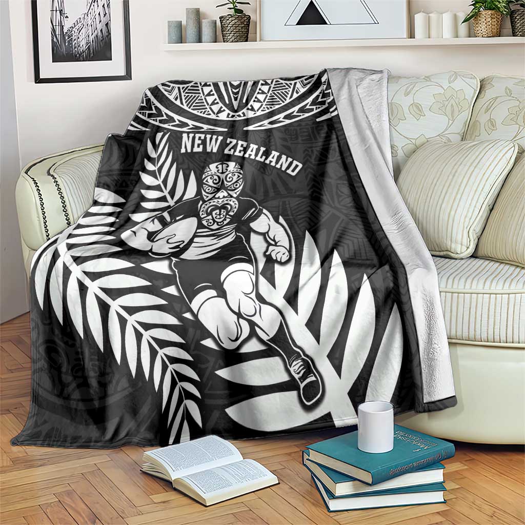 New Zealand Rugby Blanket Silver Fern Maori Pattern DT04 Black - Polynesian Pride